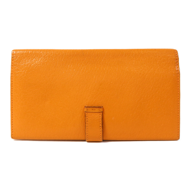 HERMES Chevre皮革Bearn Wallet銀扣長錢包Apricot-1