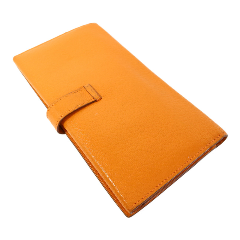 HERMES Chevre皮革Bearn Wallet銀扣長錢包Apricot-3