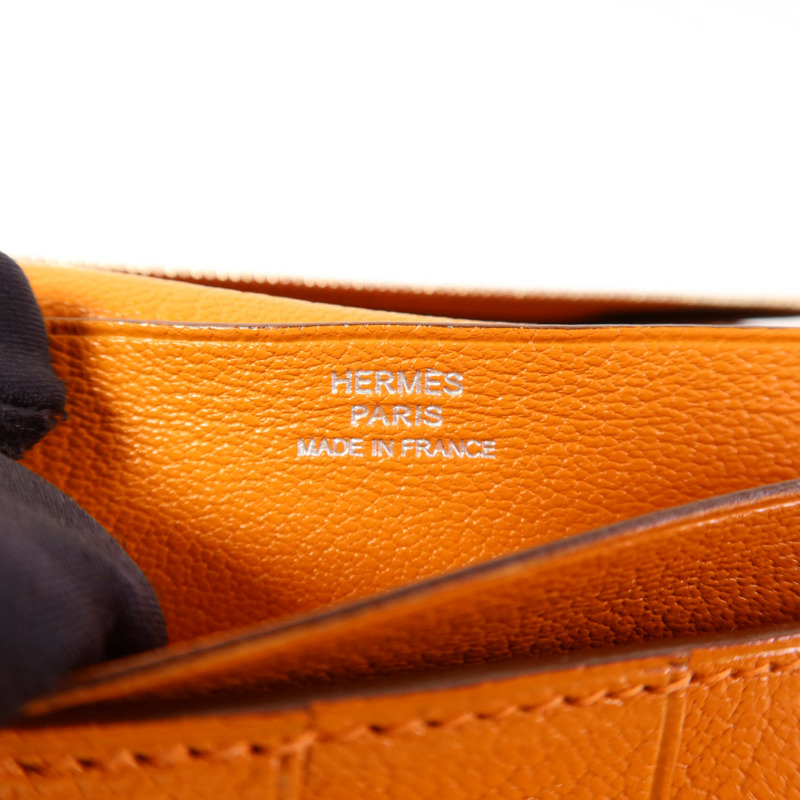 HERMES Chevre皮革Bearn Wallet銀扣長錢包Apricot-5