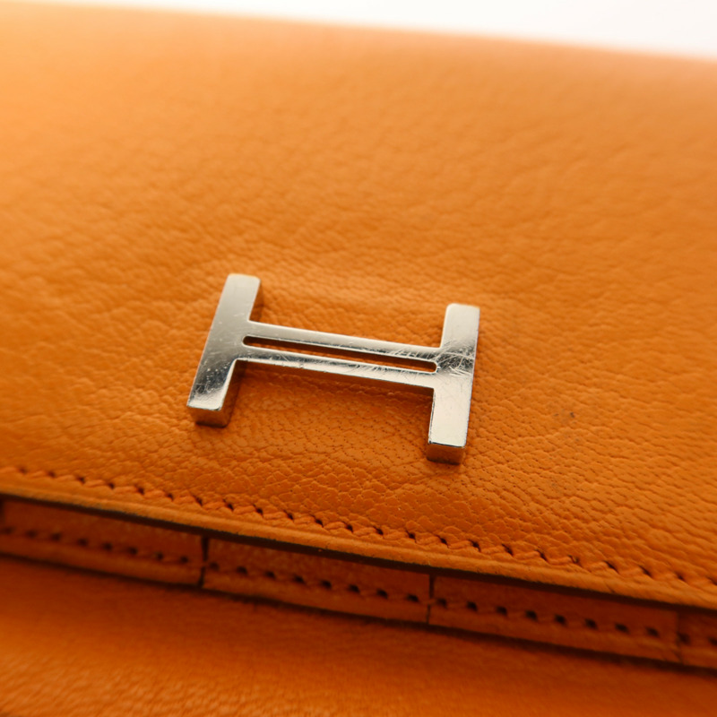 HERMES Chevre皮革Bearn Wallet銀扣長錢包Apricot-8