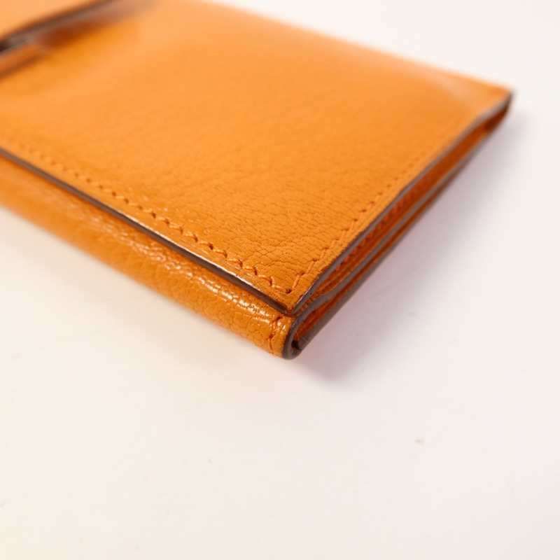HERMES Chevre皮革Bearn Wallet銀扣長錢包Apricot-9