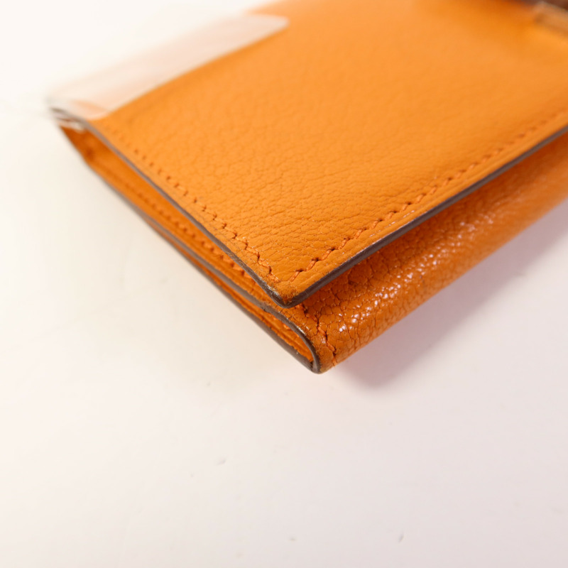 HERMES Chevre皮革Bearn Wallet銀扣長錢包Apricot-10
