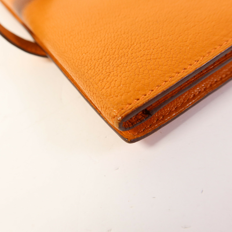 HERMES Chevre皮革Bearn Wallet銀扣長錢包Apricot-11
