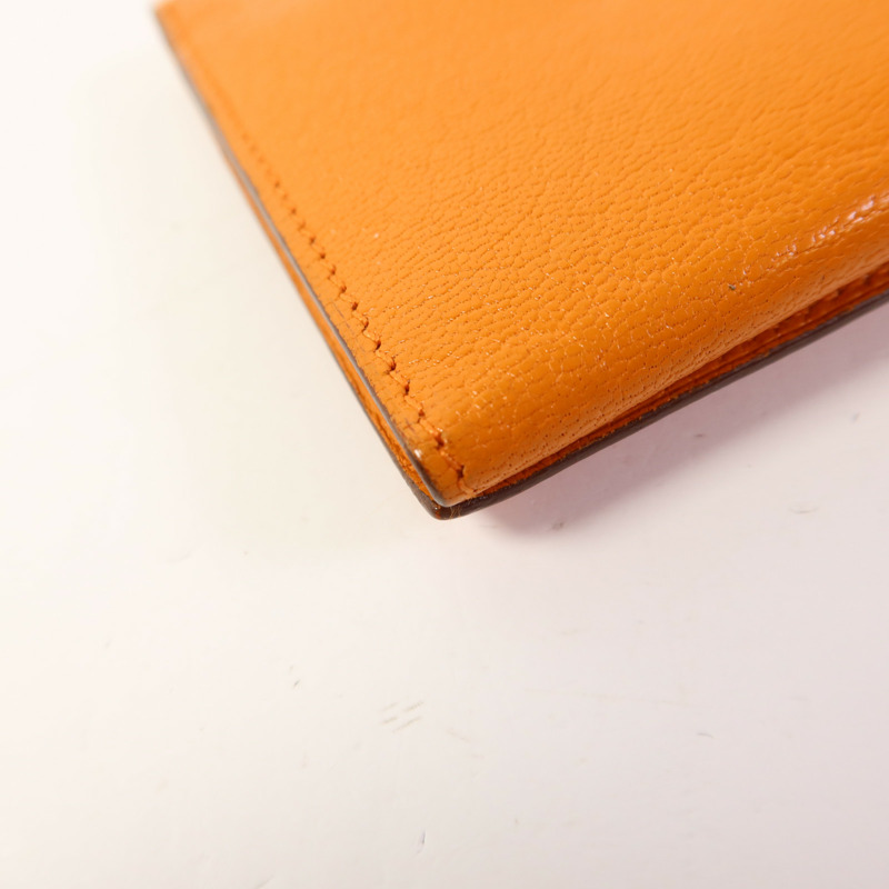 HERMES Chevre皮革Bearn Wallet銀扣長錢包Apricot-12