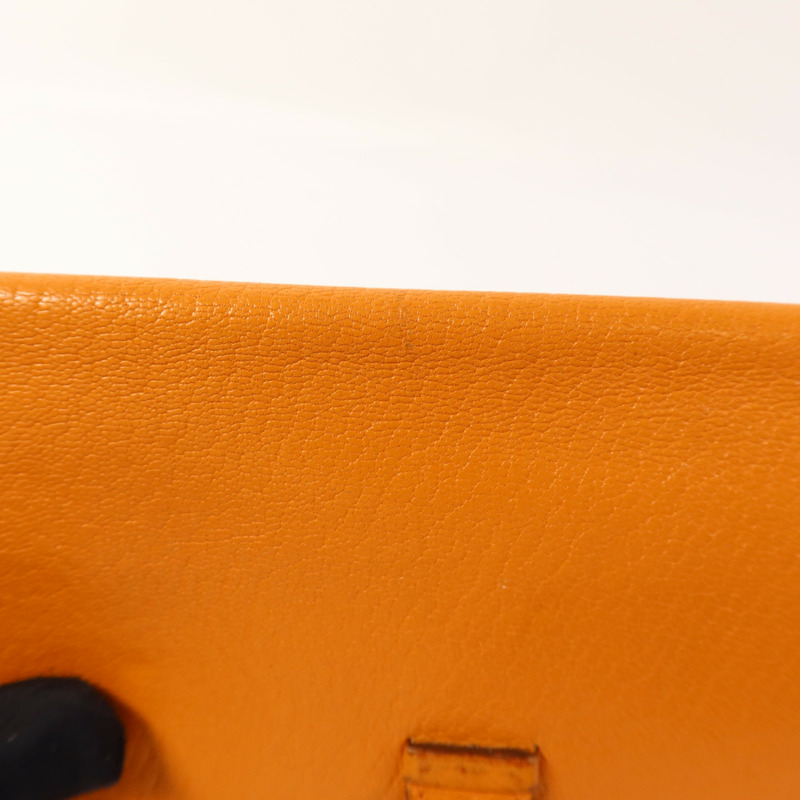 HERMES Chevre皮革Bearn Wallet銀扣長錢包Apricot-13