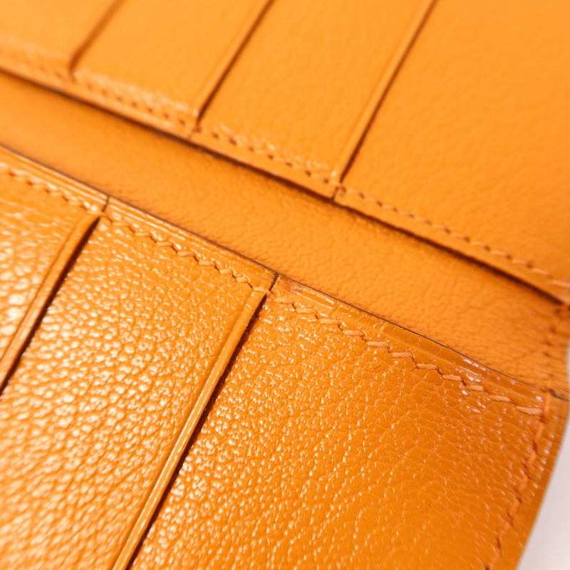 HERMES Chevre皮革Bearn Wallet銀扣長錢包Apricot-16