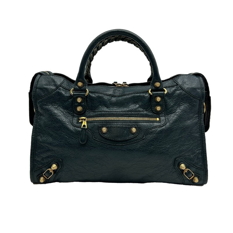 Balenciaga墨綠色金扣提背二用機車包-0