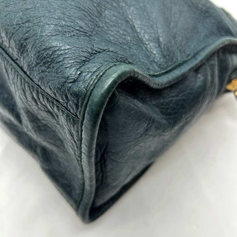 Balenciaga墨綠色金扣提背二用機車包-2