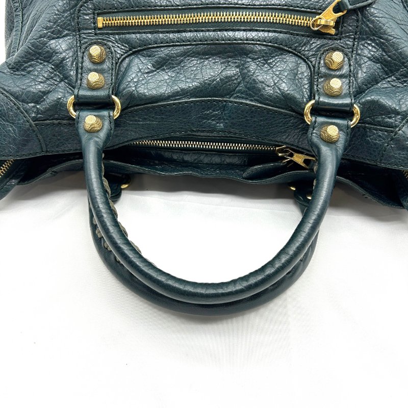 Balenciaga墨綠色金扣提背二用機車包-8