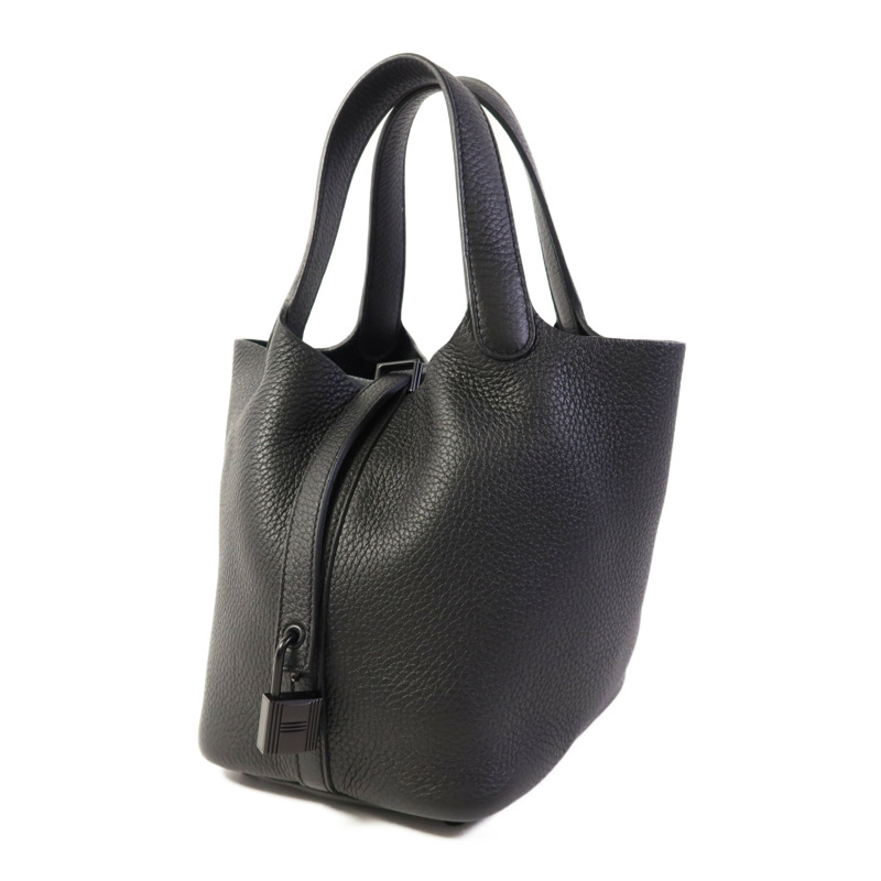 HERMES Clemence皮革Picotin PM手挽袋So Black-2