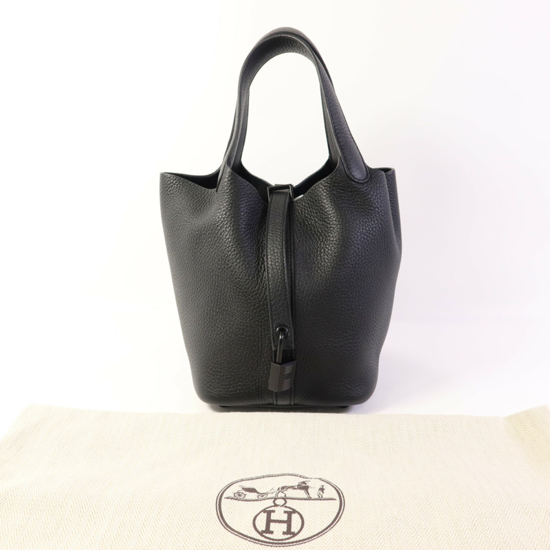 HERMES Clemence皮革Picotin PM手挽袋So Black-14