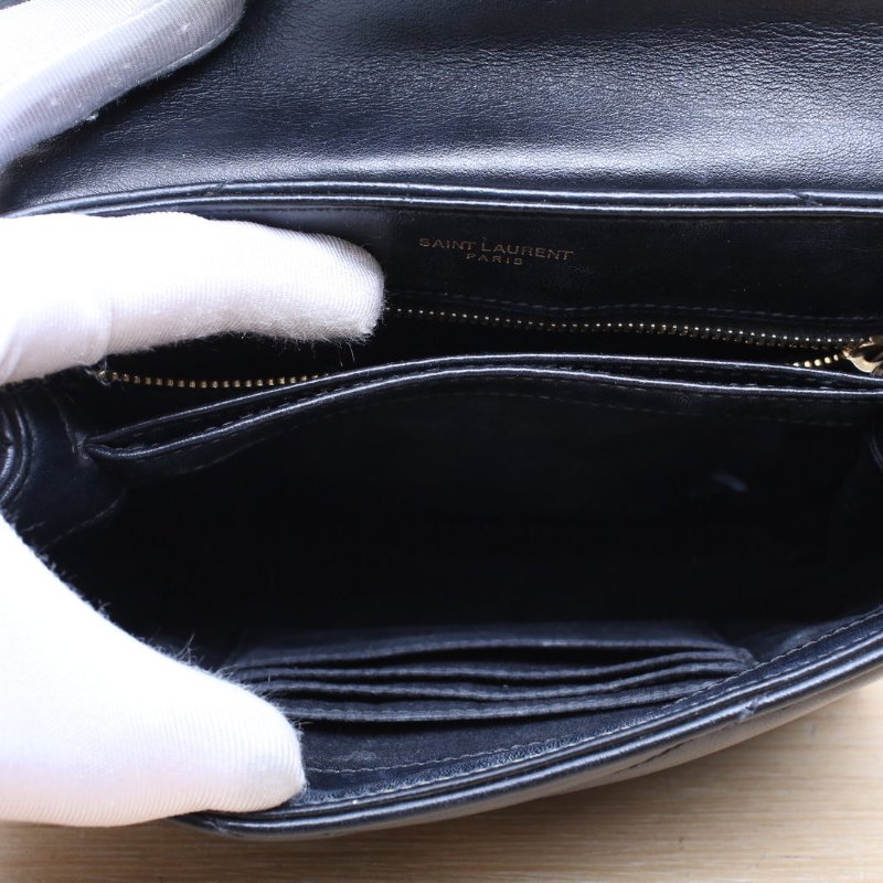 SAINT LAURENT LOULOUMini20Y縫黑色牛皮金扣肩背包-5