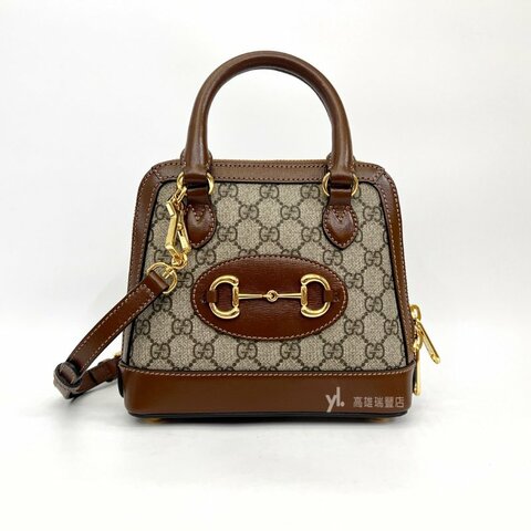 ❣Gucci PVC拚咖牛皮1955金馬銜釦手提斜背貝殼包