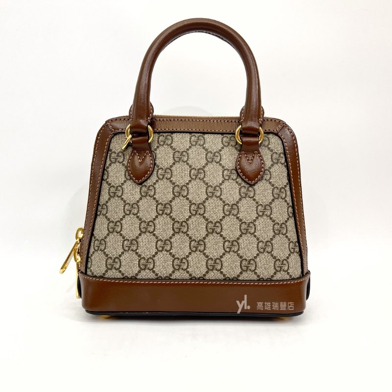 ❣Gucci PVC拚咖牛皮1955金馬銜釦手提斜背貝殼包-1