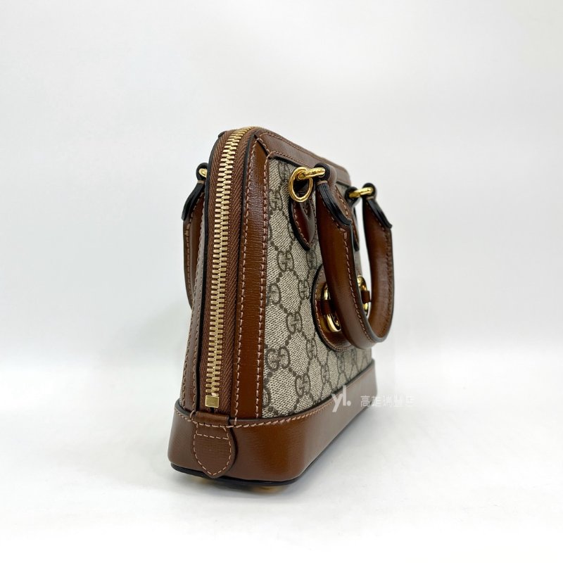 ❣Gucci PVC拚咖牛皮1955金馬銜釦手提斜背貝殼包-2