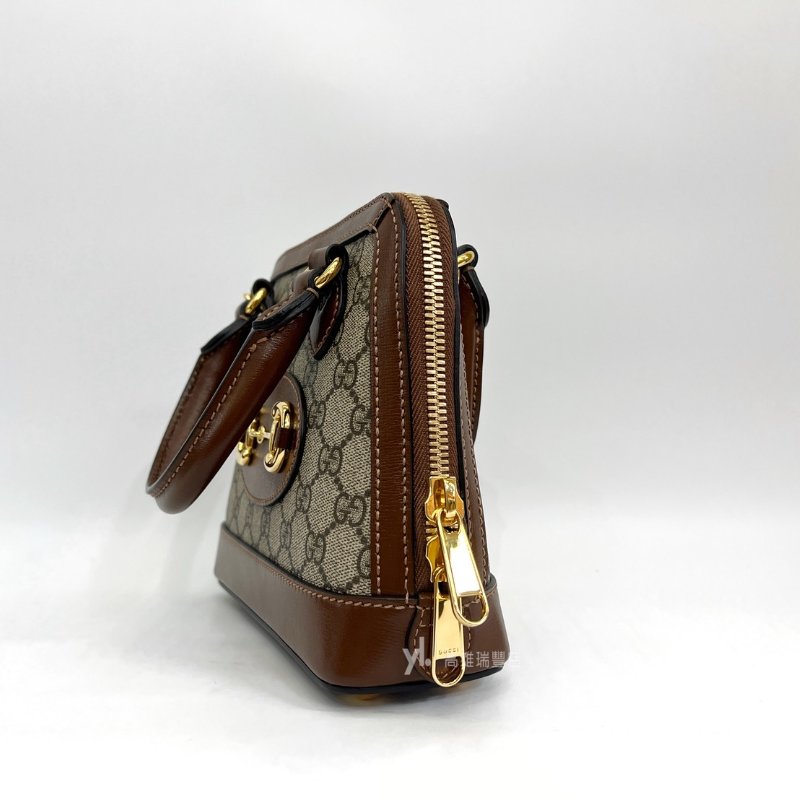 ❣Gucci PVC拚咖牛皮1955金馬銜釦手提斜背貝殼包-5