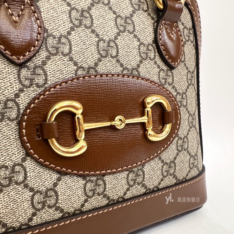 ❣Gucci PVC拚咖牛皮1955金馬銜釦手提斜背貝殼包-6