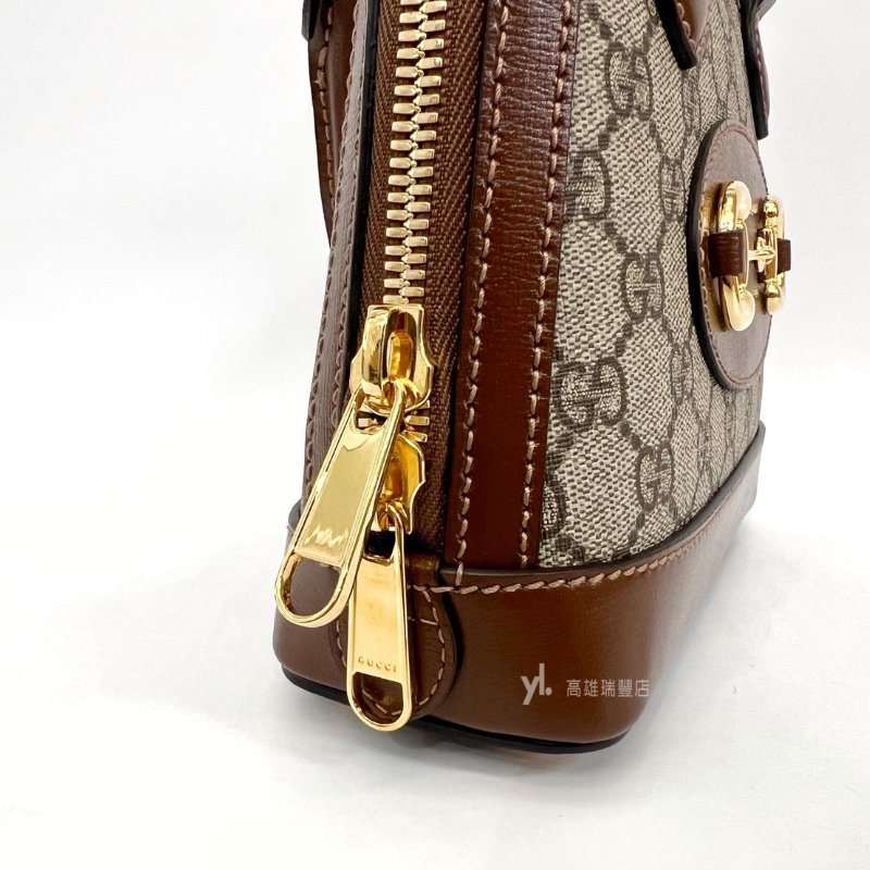 ❣Gucci PVC拚咖牛皮1955金馬銜釦手提斜背貝殼包-9
