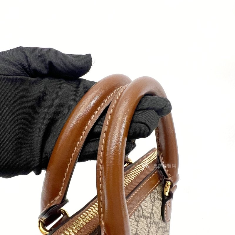 ❣Gucci PVC拚咖牛皮1955金馬銜釦手提斜背貝殼包-10