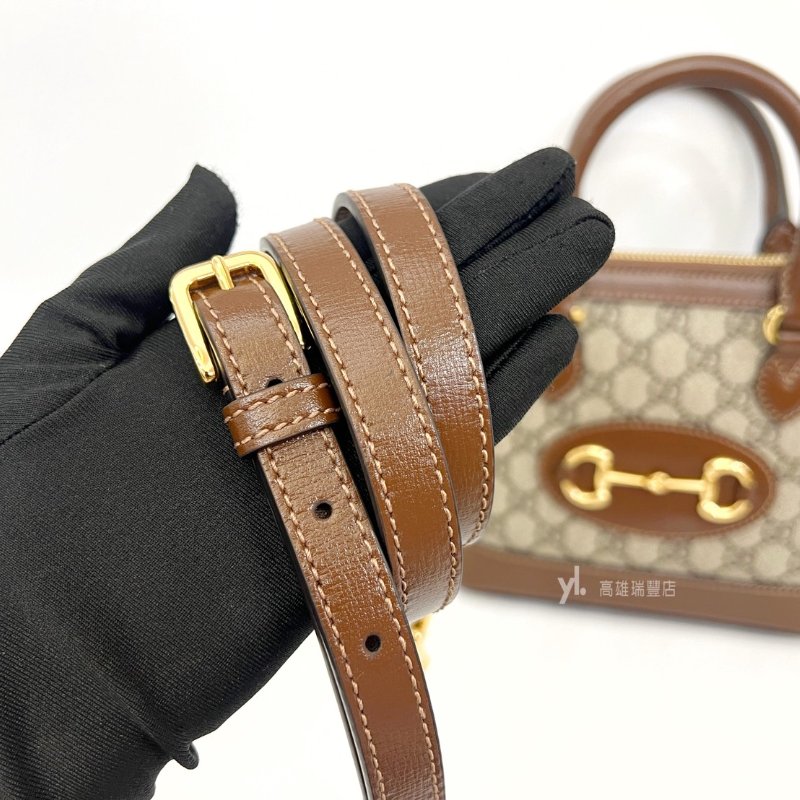 ❣Gucci PVC拚咖牛皮1955金馬銜釦手提斜背貝殼包-11