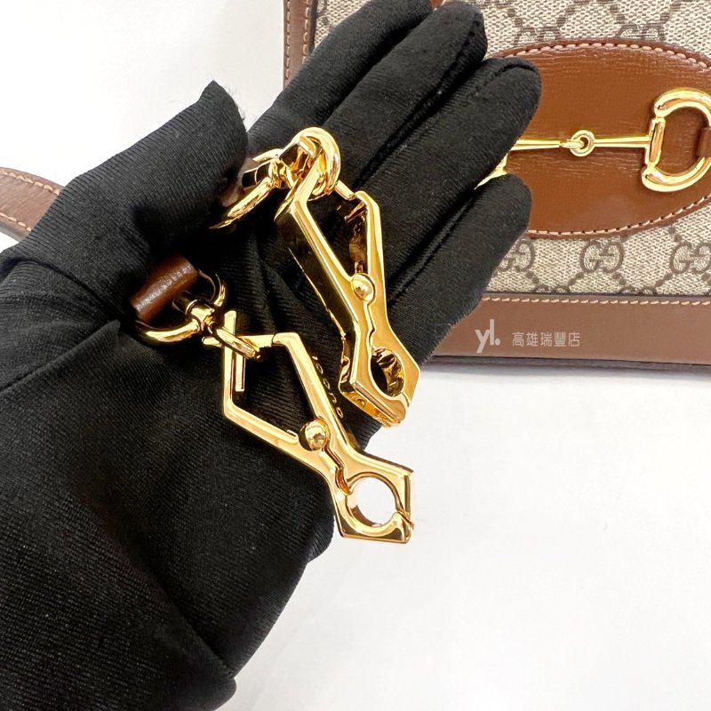 ❣Gucci PVC拚咖牛皮1955金馬銜釦手提斜背貝殼包-12