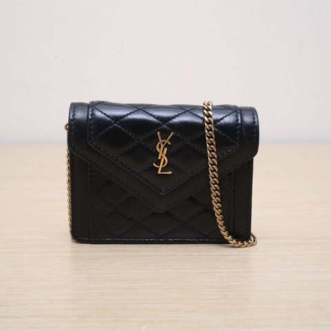 SAINT LAURENT 黑色羊皮金扣GABBYmini鏈條包肩背包