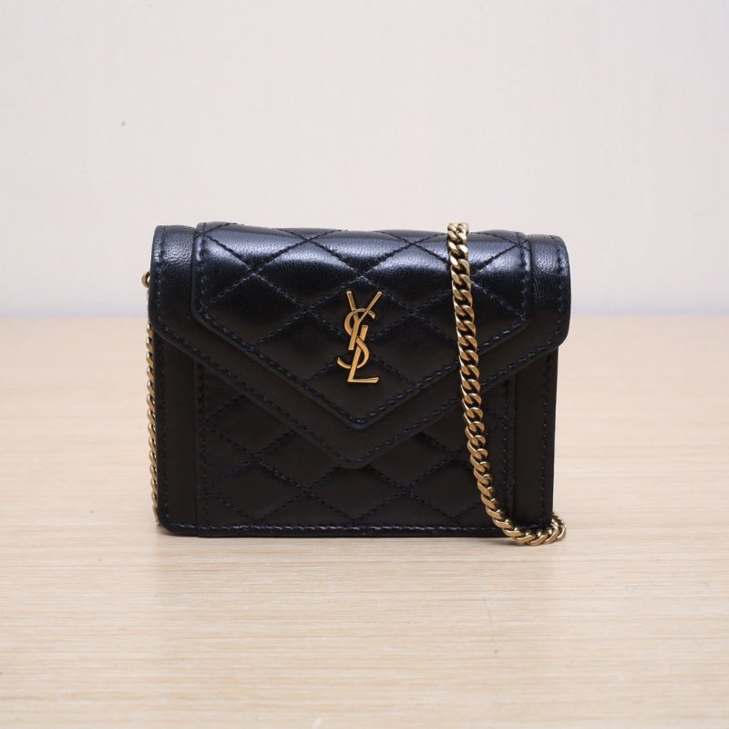 SAINT LAURENT 黑色羊皮金扣GABBYmini鏈條包肩背包-0