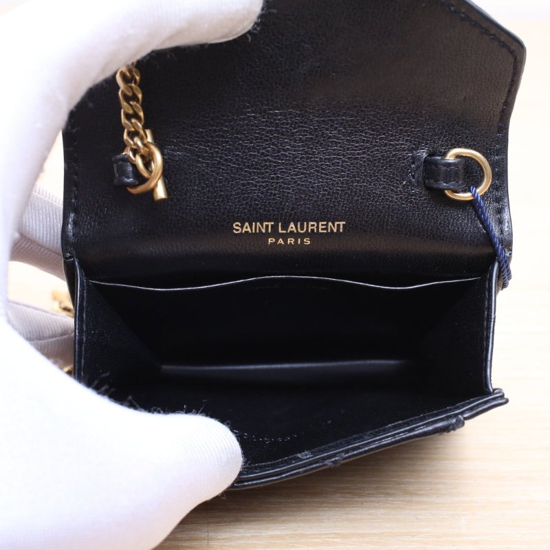 SAINT LAURENT 黑色羊皮金扣GABBYmini鏈條包肩背包-5
