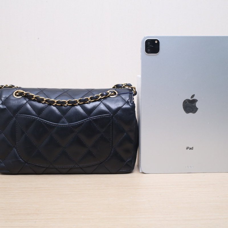 CHANEL 黑色牛皮8開金扣中古CF經典口蓋包蕾絲滾邊鏈條肩背包-1