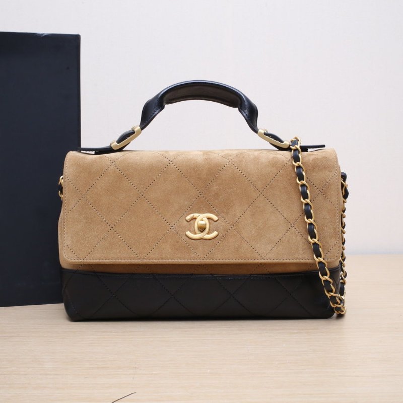 CHANEL 拼色羊皮麂皮晶片開金扣麂皮手提公文大包/肩背包-0