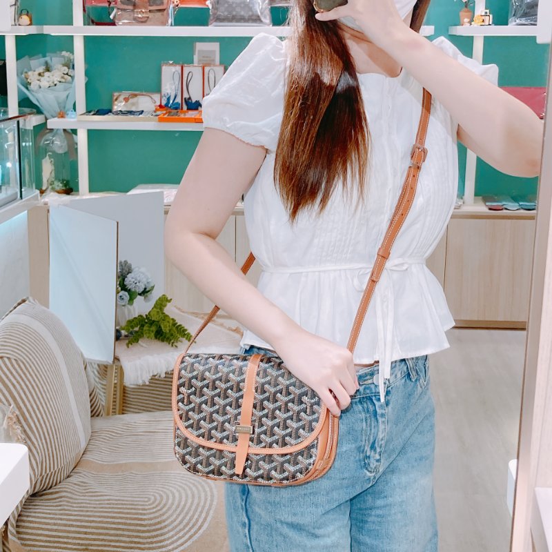 TW4487 Goyard 戈雅 銀扣肩背袋啡色/黑色Belvedere PM Shoulder Bag Canvas Brown-21