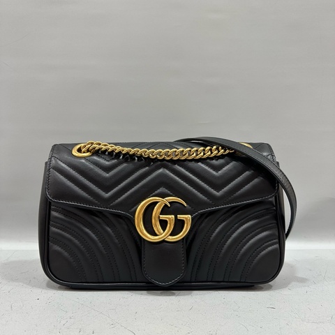 Gucci 443497 黑牛皮金釦marmont斜背包