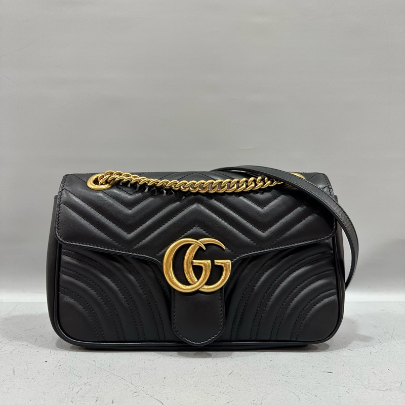 Gucci 443497 黑牛皮金釦marmont斜背包-0