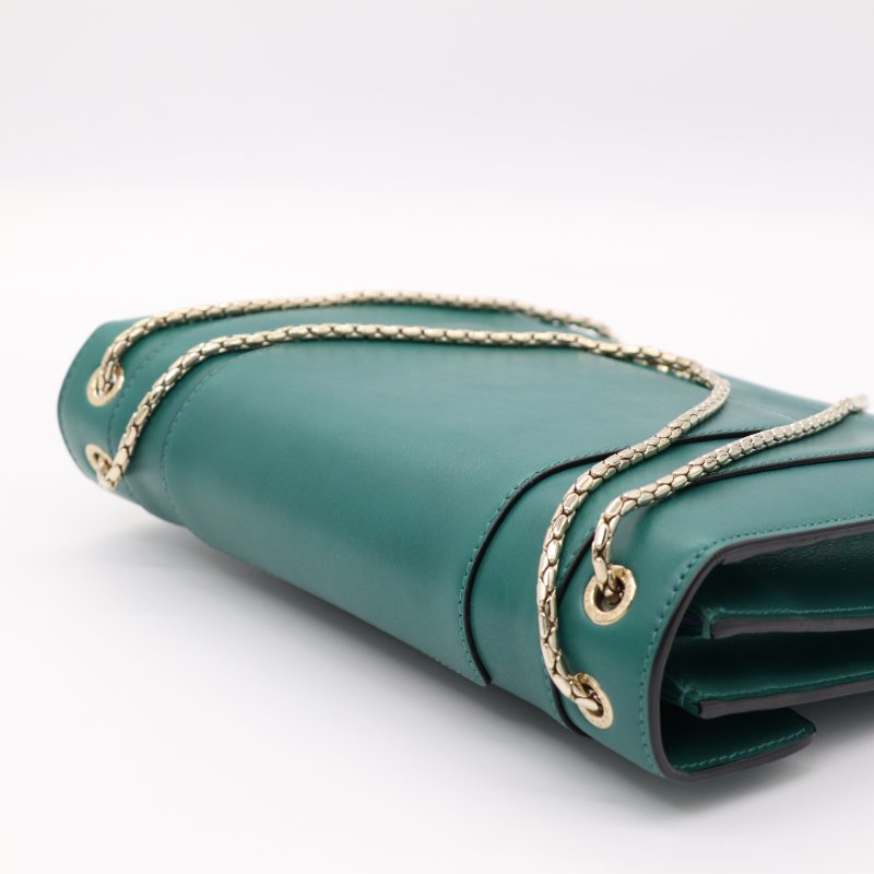 Bvlgari 寶格麗 祖母綠 牛皮 琺瑯蛇頭 Serpenti Forever 淡金色 鏈條包 信封包-21