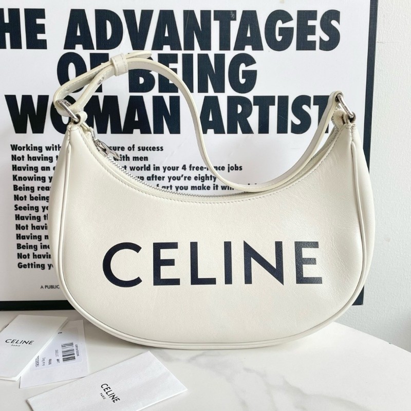 Celine AVA 豌豆包 字母logo印花 銀扣白色 肩背包-0