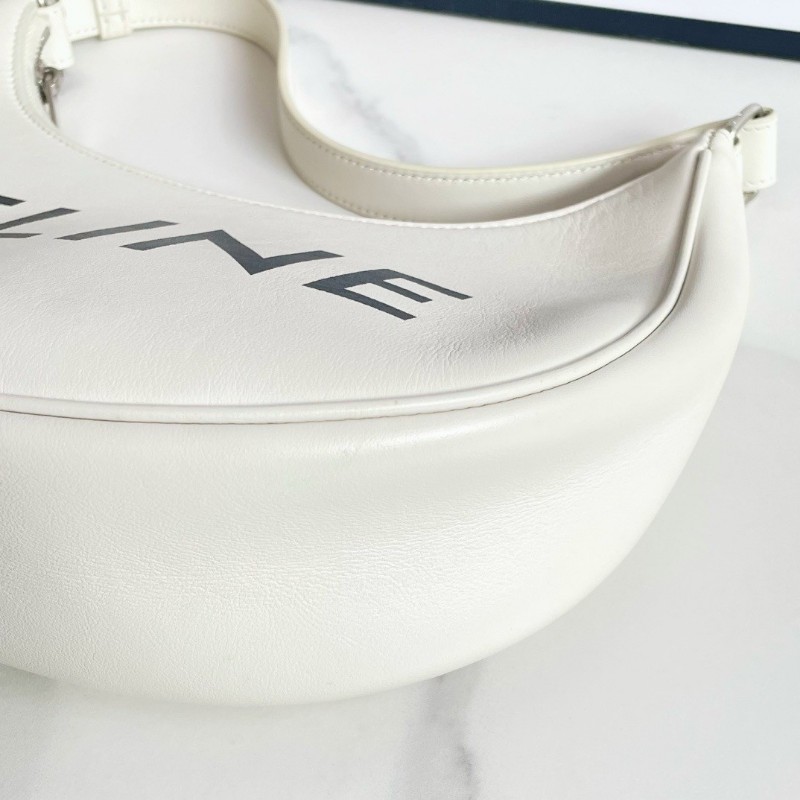 Celine AVA 豌豆包 字母logo印花 銀扣白色 肩背包-5