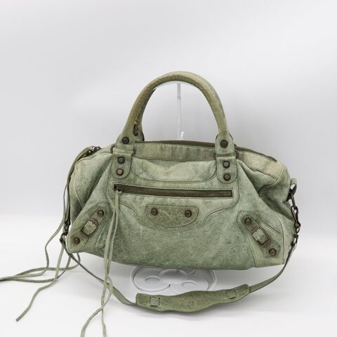 Balenciaga 巴黎世家 草綠色 牛皮 手提包 機車包 單肩包