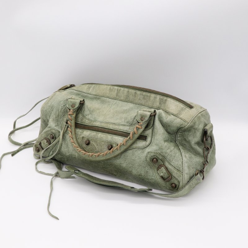 Balenciaga 巴黎世家 草綠色 牛皮 手提包 機車包 單肩包-1