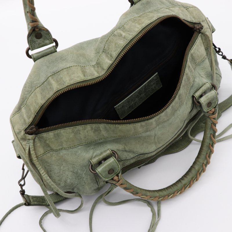 Balenciaga 巴黎世家 草綠色 牛皮 手提包 機車包 單肩包-6