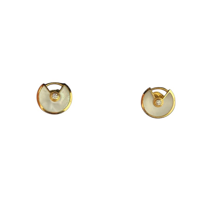 CARTIER 卡地亞 AMULETTE DE CARTIER 18K 珍珠母 鑽石 耳環 YG-1