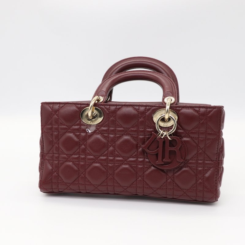 【實物絕美♥️】Dior 迪奧 棕酒紅 橫版 LadyDior 單肩包 短肩帶 手提包-1