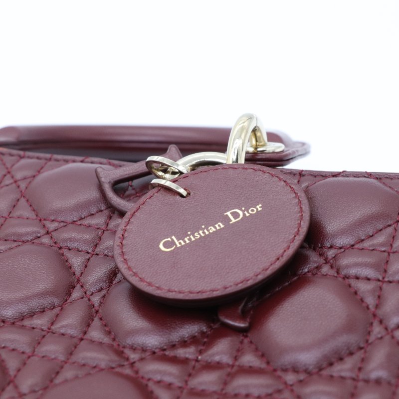 【實物絕美♥️】Dior 迪奧 棕酒紅 橫版 LadyDior 單肩包 短肩帶 手提包-9