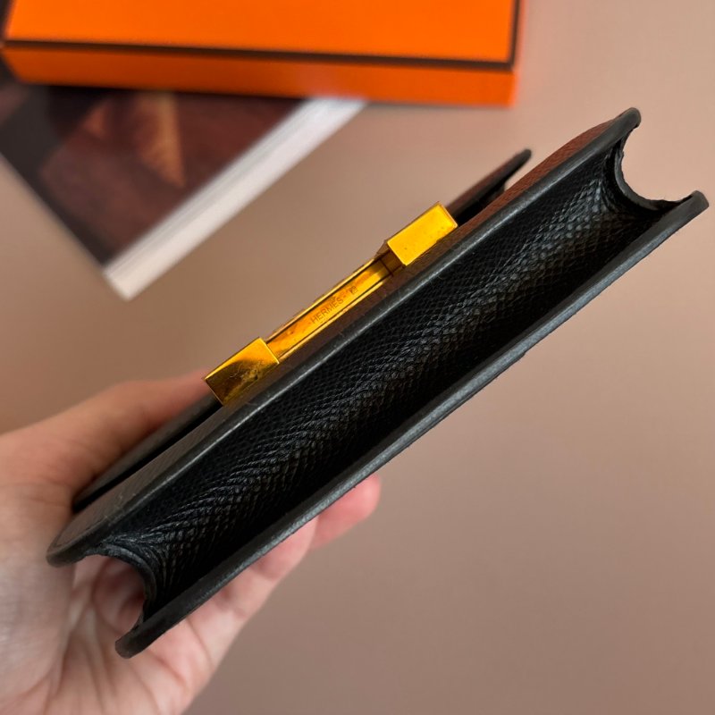 ::HERMES:: Constace Slim 黑 x 玫金 錢包 手拿包 腰包-7