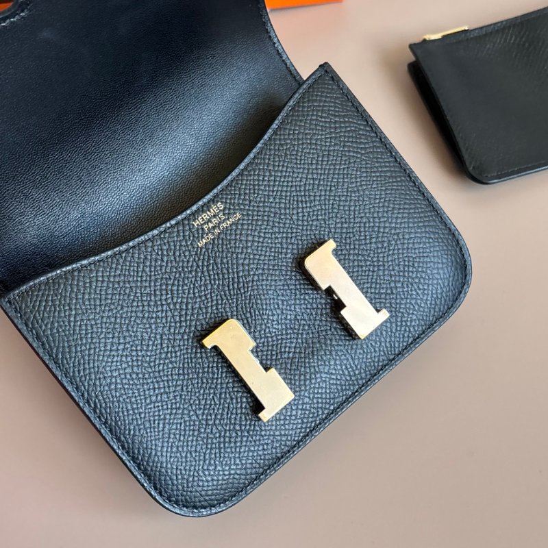 ::HERMES:: Constace Slim 黑 x 玫金 錢包 手拿包 腰包-12