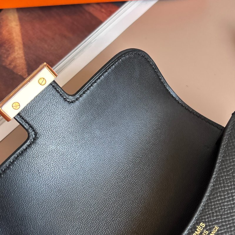 ::HERMES:: Constace Slim 黑 x 玫金 錢包 手拿包 腰包-13