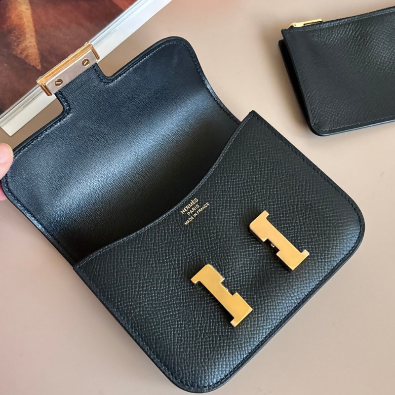 ::HERMES:: Constace Slim 黑 x 玫金 錢包 手拿包 腰包-14