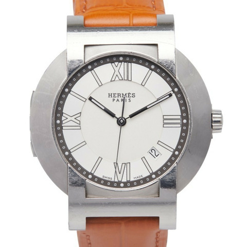 Hermès Nomade 指南針錶帶（非 OEM）手錶編號 2.910 動能白色錶盤不鏽鋼男 HERMES