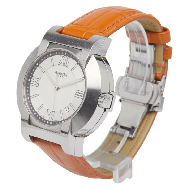 Hermès Nomade 指南針錶帶(非 OEM)手錶編號 2.910 動能白色錶盤不鏽鋼男 HERMES-1