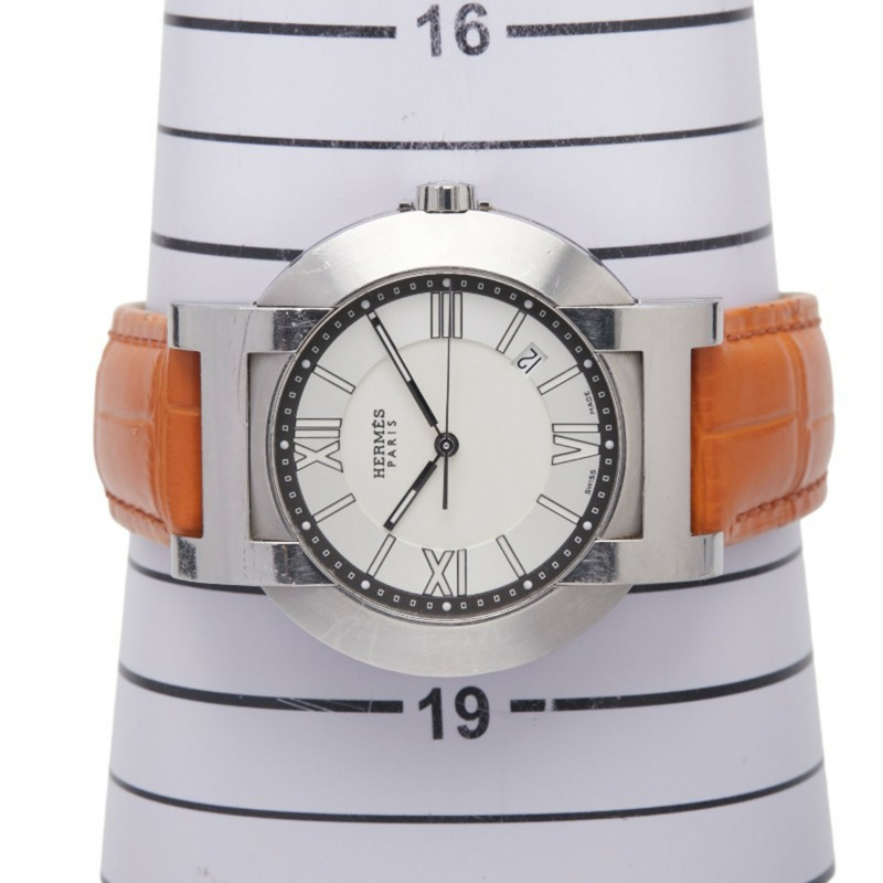 Hermès Nomade 指南針錶帶(非 OEM)手錶編號 2.910 動能白色錶盤不鏽鋼男 HERMES-7