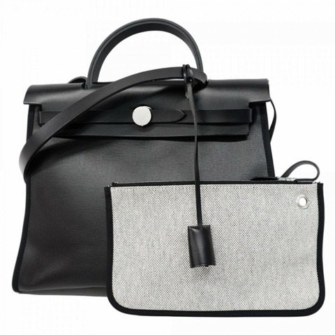 Hermes Hermès Airbag Zip PM 手提包，Toile H Berline，黑色，K 印章，女士兩用包